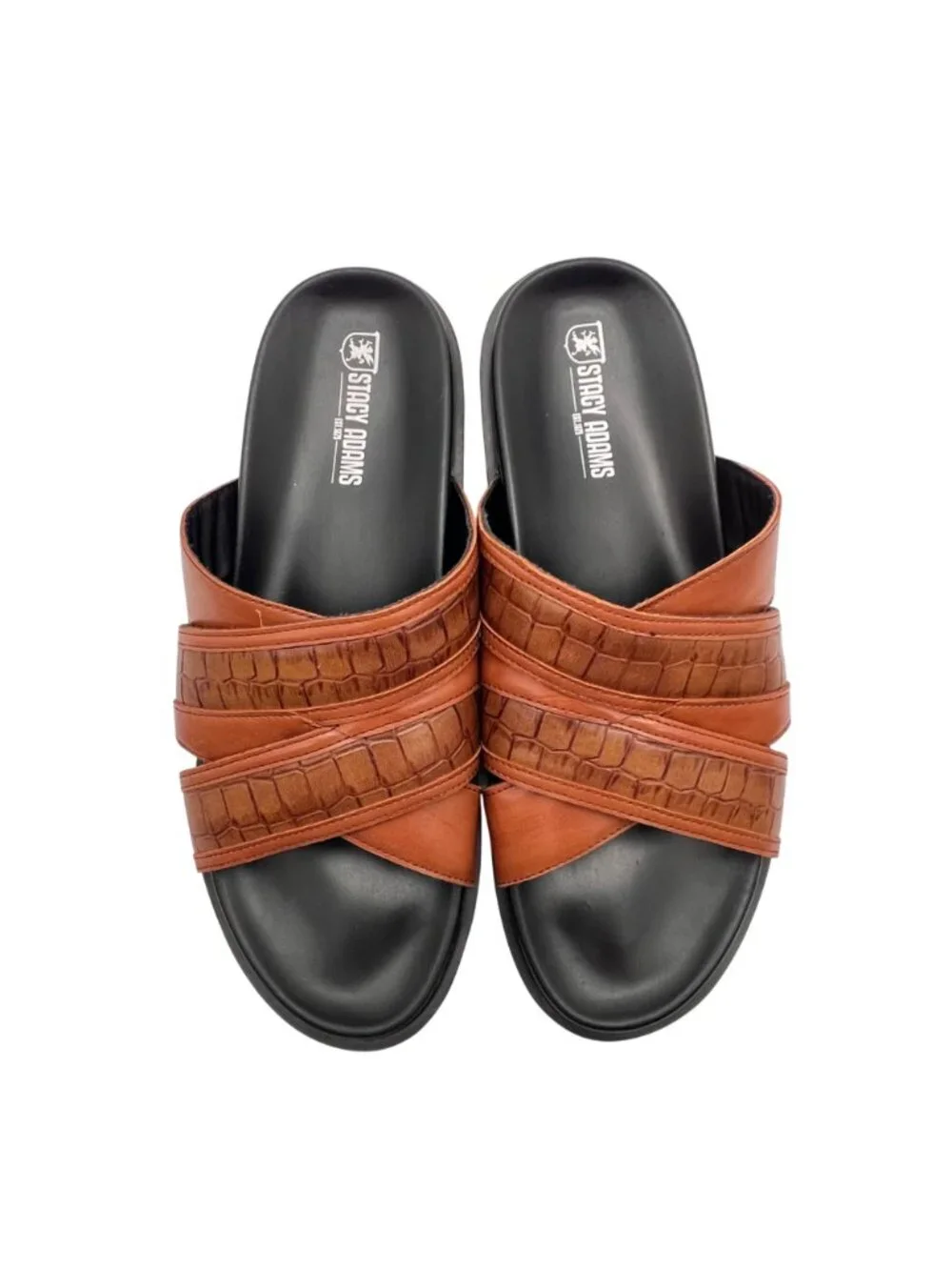 Stacy Adams Faux Crocodile Crossband Slides Sandals Mens Size 9M Brown Black NEW